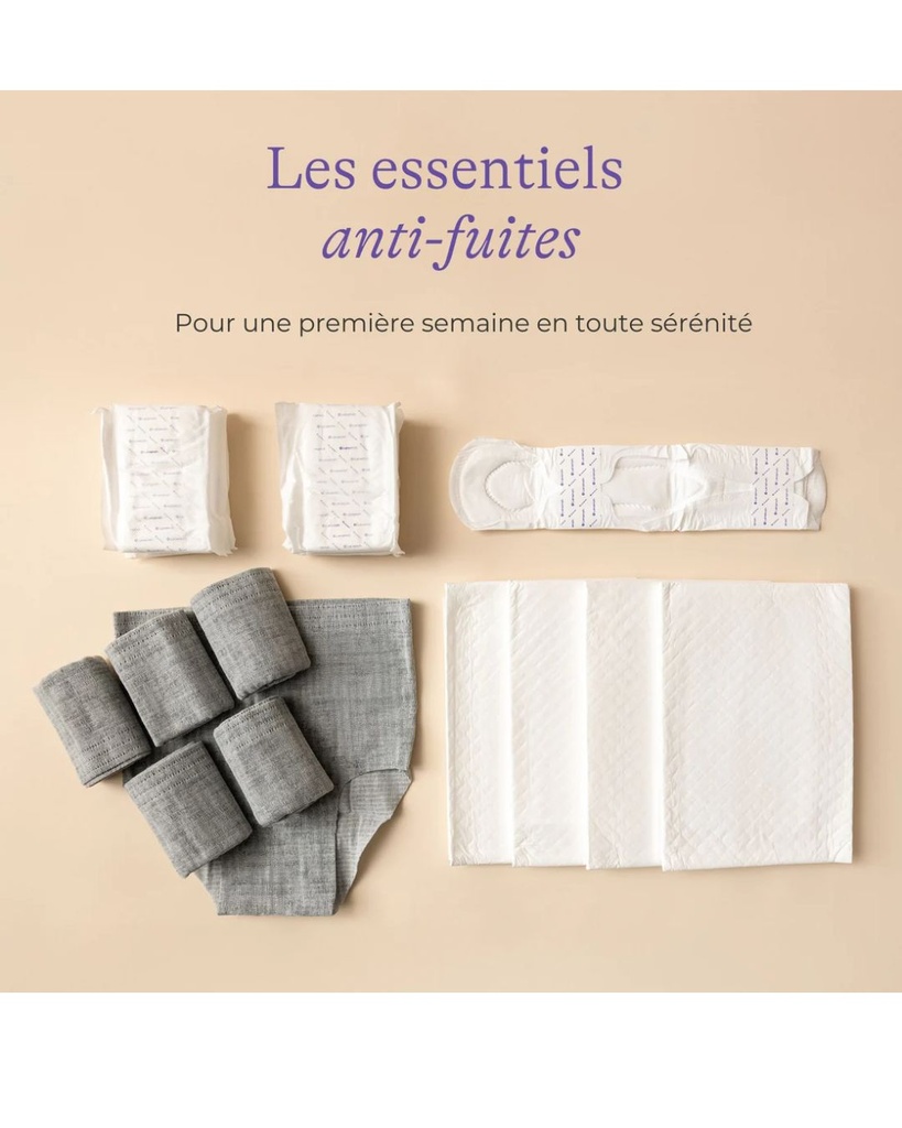 Kit protection anti-fuites Postpartum (serviettes maternité, slips, alèses)